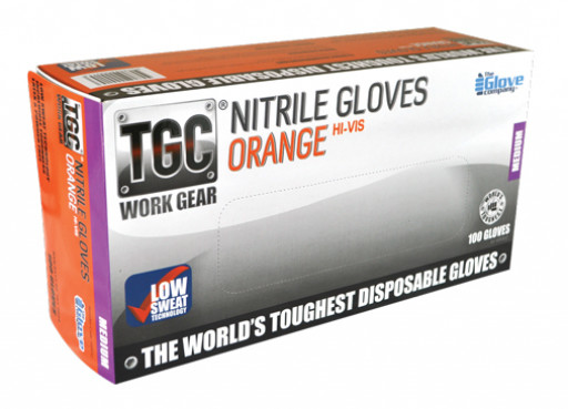 TGC (Box of 100) Orange Hi-Vis Nitrile Disposable Gloves XL